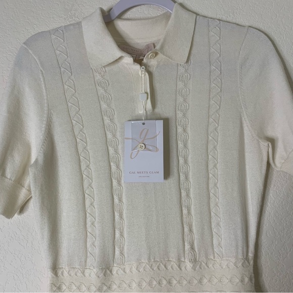 Gal meets glam womens cream country club short sleeve midi dress M NWT - Picture 8 of 11